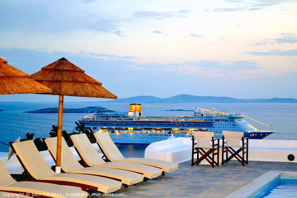 From the hotel during Dusk at Mykonos in Greece. Picture Board by john hill