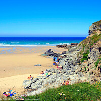 Buy canvas prints of  Porthtowan beach and cliffs at Cornwall. by john hill