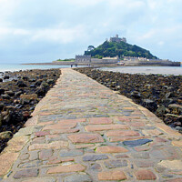 Buy canvas prints of St. Michael's Mount at low tide in Cornwall. by john hill