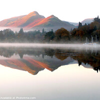 Buy canvas prints of Morning reflections on Derwent water in Cumbria. by john hill