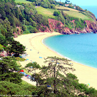Buy canvas prints of Blackpool Sands in Devon taken from the cliff coast path. by john hill
