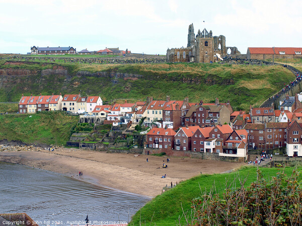 Old Whitby town beach and church in North Yorkshire. Picture Board by john hill