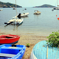 Buy canvas prints of Skiathos bay in Greece. by john hill