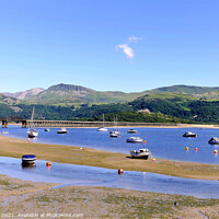 Buy canvas prints of Barmouth harbour and Bridge in Wales.  by john hill