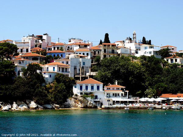 Skiathos town from the sea Picture Board by john hill