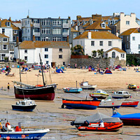 Buy canvas prints of St. Ives harbour beach in Cornwall. by john hill