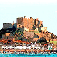 Buy canvas prints of Mont Orgueil, Jersey. (illustration) by john hill