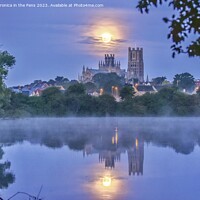 Buy canvas prints of Full moon over Ely Cathedral  by Veronica in the Fens