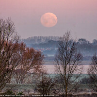 Buy canvas prints of Fullmoon setting over Stretham in the Fens by Veronica in the Fens