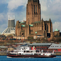 Buy canvas prints of Liverpool Catherdrals and Mersey Ferry by Bernard Rose Photography