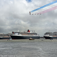 Buy canvas prints of Three Cunard Queens and Red Arrows Flypast  by Bernard Rose Photography