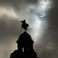 Buy canvas prints of Partial Eclipse over Liverbird No.3  portrait view by Bernard Rose Photography