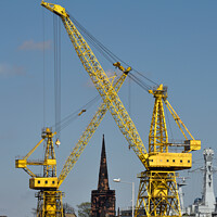 Buy canvas prints of Cammell Laird's Yellow Cranes by Bernard Rose Photography