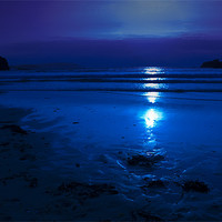 Buy canvas prints of Cornwall Beach in Moonlight by Eddie Howland