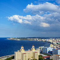 Buy canvas prints of View over Vedado towards Hotel Nacional and El Malecon, Havana, Cuba by Karol Kozlowski