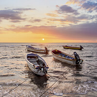 Buy canvas prints of Fishing Boats at sunset, Treasure Beach, Jamaica by Karol Kozlowski