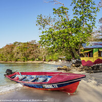 Buy canvas prints of Fishing Boat at Winnifred Beach, Jamaica by Karol Kozlowski