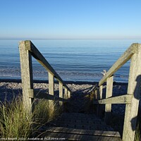 Buy canvas prints of Findhorn Beach steps by Thelma Blewitt