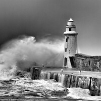 Buy canvas prints of Macduff Harbour Lighthouse, Aberdeenshire by Andrew Davies
