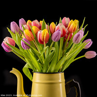 Buy canvas prints of Colourful Bouquet of Tulips in a Yellow Enamel Pot by Thomas Klee