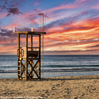 Buy canvas prints of Lonely beach tower on the Mediterranean beach by Thomas Klee