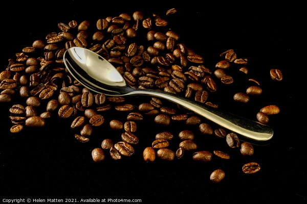 Coffee Beans and Silver  Tea Spoon Picture Board by Helkoryo Photography