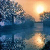 Buy canvas prints of Misty Dawn on the Grand Union Canal by Helkoryo Photography