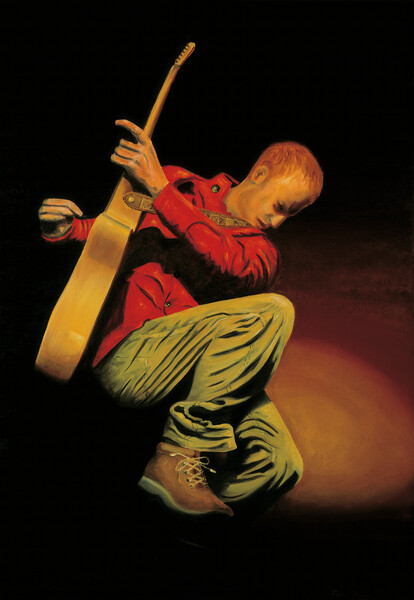 Painting of a guitarist on stage. Painted by me in 2004. Now available as prints. Picture Board by Peter Bolton