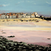 Buy canvas prints of Painting of St.Ives harbour, Cornwall. By me in 2004 now available as prints. by Peter Bolton