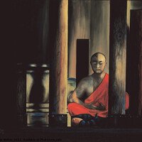 Buy canvas prints of Painting in oils of a Shaolin monk in meditation. By me 2003. Now available as prints. by Peter Bolton