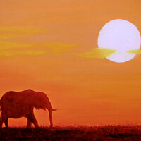 Buy canvas prints of Painting by Peter Bolton, 2003. Elephant at sunset. Now available as prints. by Peter Bolton