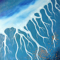 Buy canvas prints of Abstact painting, aerial view of Indian river delta by Peter Bolton, 2006. by Peter Bolton