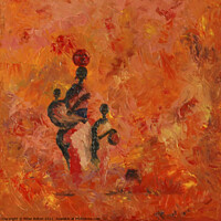 Buy canvas prints of Abstract painting in oils. Family group in Kenya by Peter Bolton. by Peter Bolton