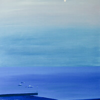 Buy canvas prints of Abstract night seascape at Thorpe Bay, Essex. Painting by Peter Bolton.  by Peter Bolton