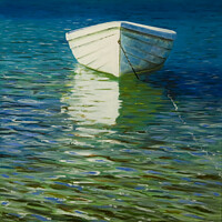 Buy canvas prints of 'The White Boat'. Painting in oils by Peter Bolton 2004. by Peter Bolton