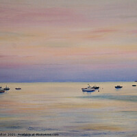 Buy canvas prints of Looking across the estuary at Thorpe Bay. Oil painting by Peter Bolton, 2005. by Peter Bolton
