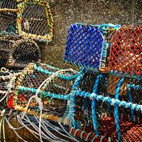 Buy canvas prints of Lobster pots on a jetty at St. Ives, Cornwall, UK. by Peter Bolton
