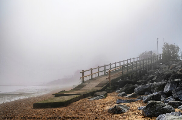 Beach ramp on a misty morning at East Beach, Shoeb Picture Board by Peter Bolton
