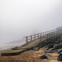 Buy canvas prints of Beach ramp on a misty morning at East Beach, Shoeburyness, Essex. by Peter Bolton