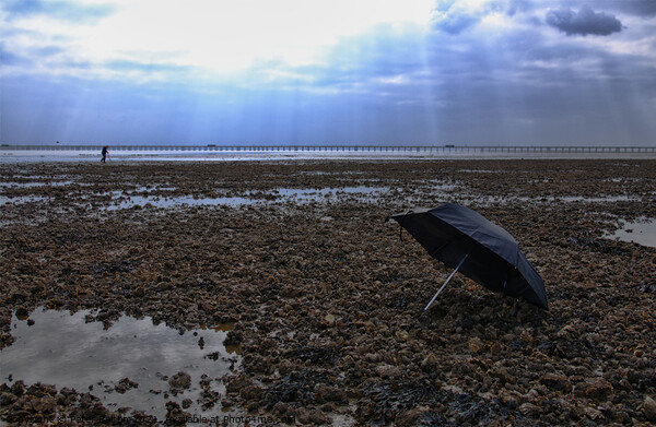 Lonely Umbrella on Deserted Beach Picture Board by Peter Bolton