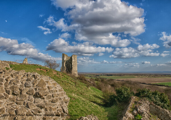 Landscape showing ruins of Hadleigh Castle in Essex. ancient stonework in foreground. Picture Board by Peter Bolton
