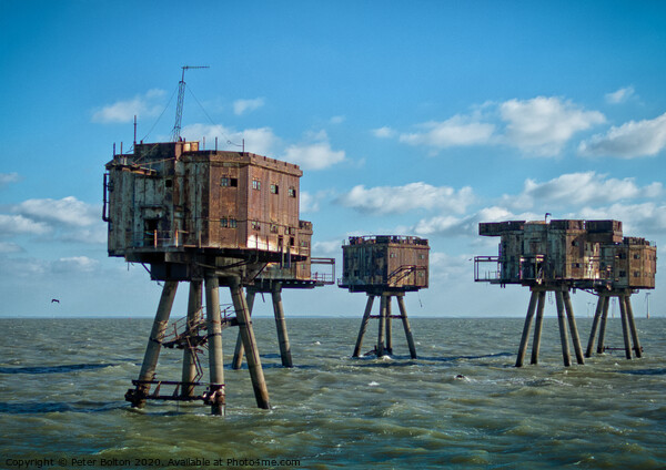 WWII Maunsell Forts at Red Sands, Thames Estuary, UK. Picture Board by Peter Bolton