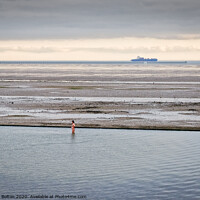 Buy canvas prints of A lone bather in a formal seawater pool at East Beach, Shoeburyness, Essex, on the River Thames. by Peter Bolton