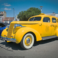 Buy canvas prints of 'Big Yellow Taxi' on display at Southend on Sea, Essex, UK. Vintage vehicle at a show. by Peter Bolton