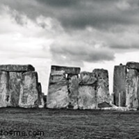 Buy canvas prints of Panoramic view of Stonehenge ancient monument in black and white. Wiltshire, UK by Peter Bolton