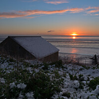 Buy canvas prints of Winter sunrise at the old Boat Shed, Shoeburyness Garrison, Essex, UK. by Peter Bolton