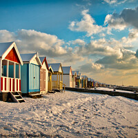 Buy canvas prints of Beach huts at Thorpe Bay in winter with snow.  by Peter Bolton