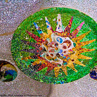 Buy canvas prints of Mosaic in a ceiling by Antoni Gaudi at Park Guell public park in Barcelona. by Peter Bolton