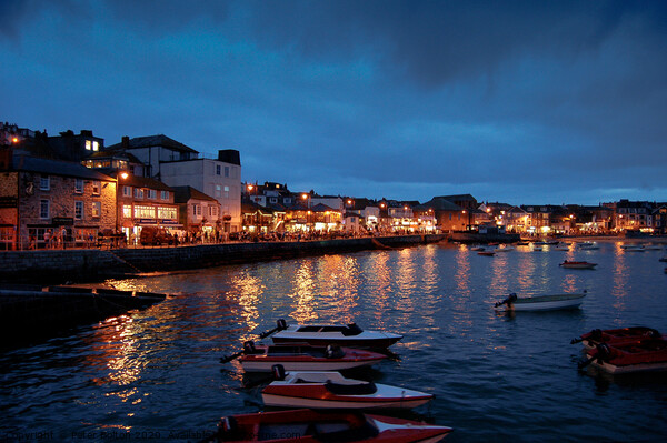 St. Ives harbour at night. Cornwall, Uk. Picture Board by Peter Bolton