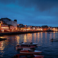 Buy canvas prints of St. Ives harbour at night. Cornwall, Uk. by Peter Bolton